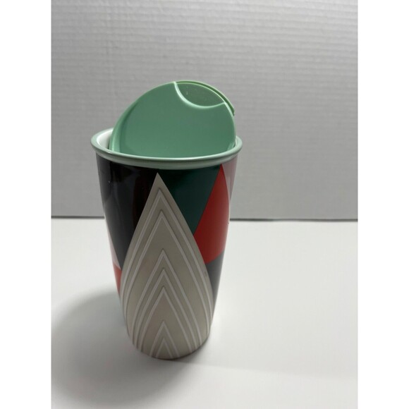 Starbucks Holiday Traveler Mug Geometric Tree Green Lid 12oz Tumbler Cup 2017 - Picture 3 of 8